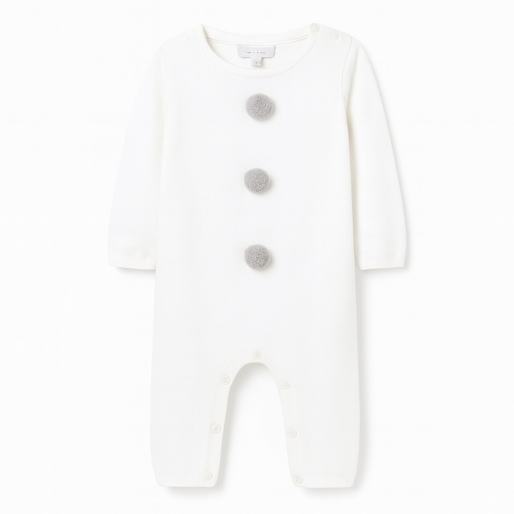 The Little White Company Snowman Knitted Romper - Size 12-18M